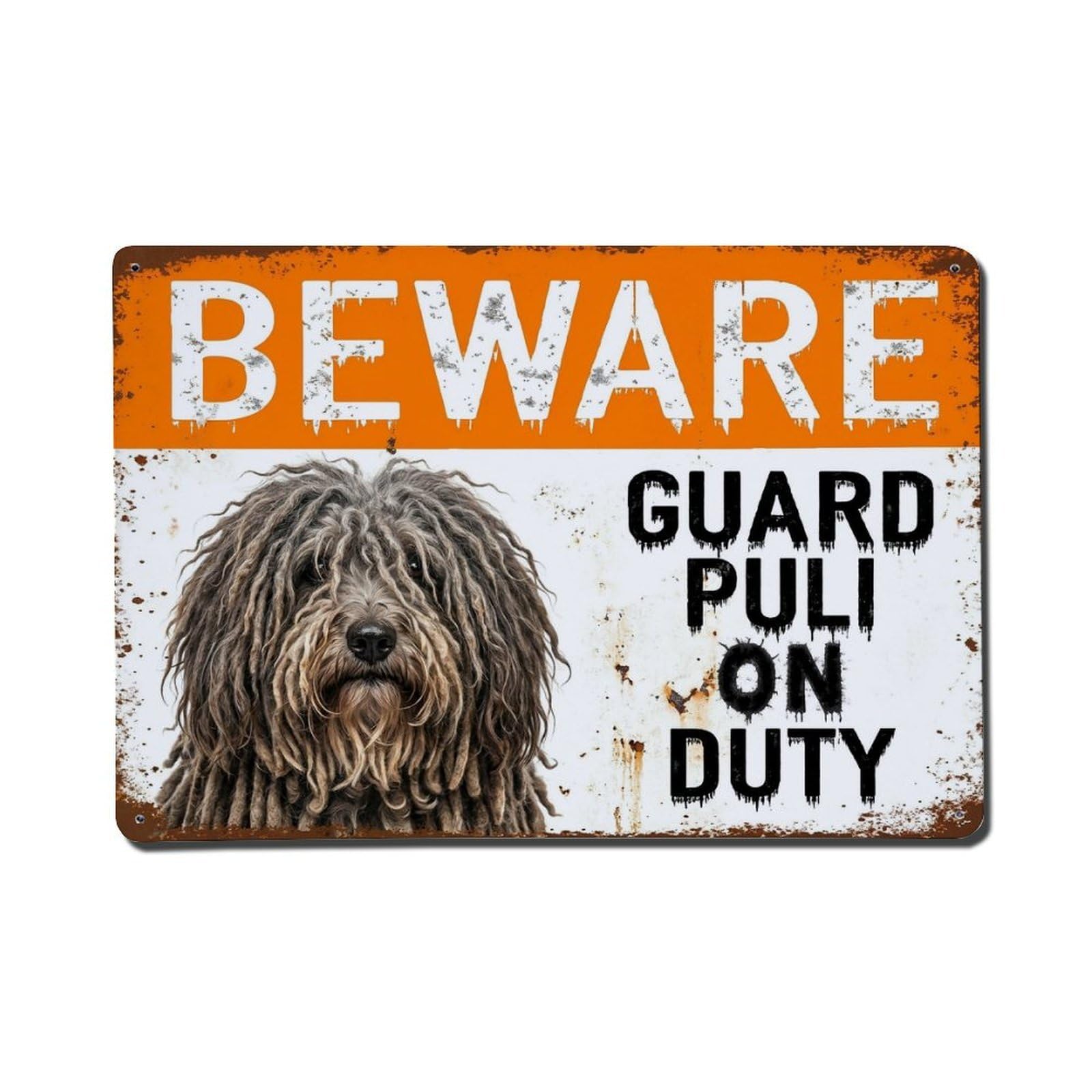 Vintage Funny Puli Guard Beware of Dog Stairway Metal Tin Sign