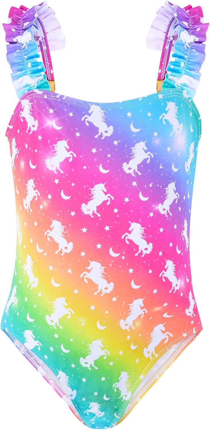 Girls One Piece Swimsuits Ruffle Mermaid Toddler Bathing Suit Cute Summer Beach Swimwear 3-8 Years