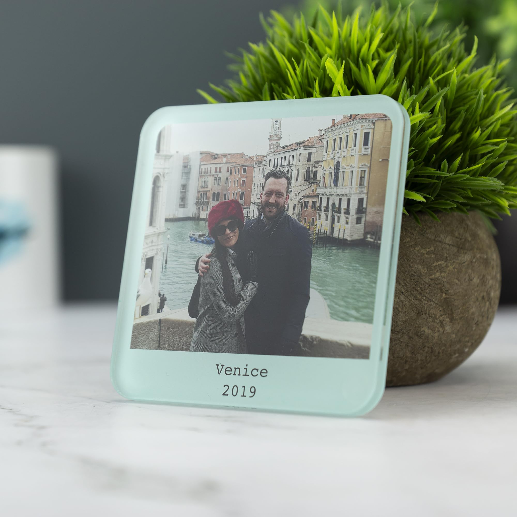 Personalised Coaster With Photo and Text Printed Acrylic Drinks Coaster - Novelty Coaster Gift (Aqua)
