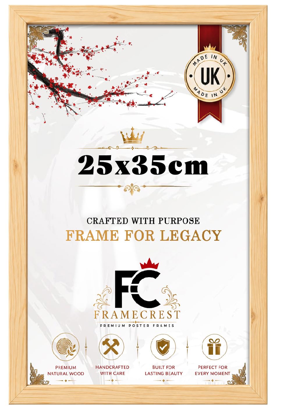FRAMECREST Classic 25X35CM MDF Poster Frame | Crystal Clear HD Styrene | Christmas Family Friend Wedding Birthday Women Mom Grandma Couple Gifts-[Pine]