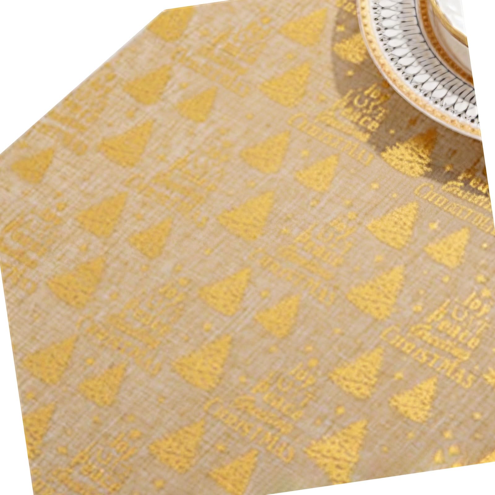 Buxuaaaa Sturdy Linen Tablecloth Christmas Theme Gold Print Multi Purpose Home Dining Accessory Holiday Table Runner