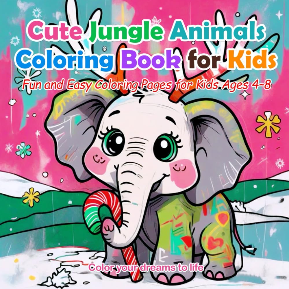 Cute Jungle Animals Coloring Book for Kids: Fun and Easy Coloring Pages for Kids Ages 4–8 | Cute Jungle Animals, Simple Bold Outlines, Stress-Free Coloring for Little Artists