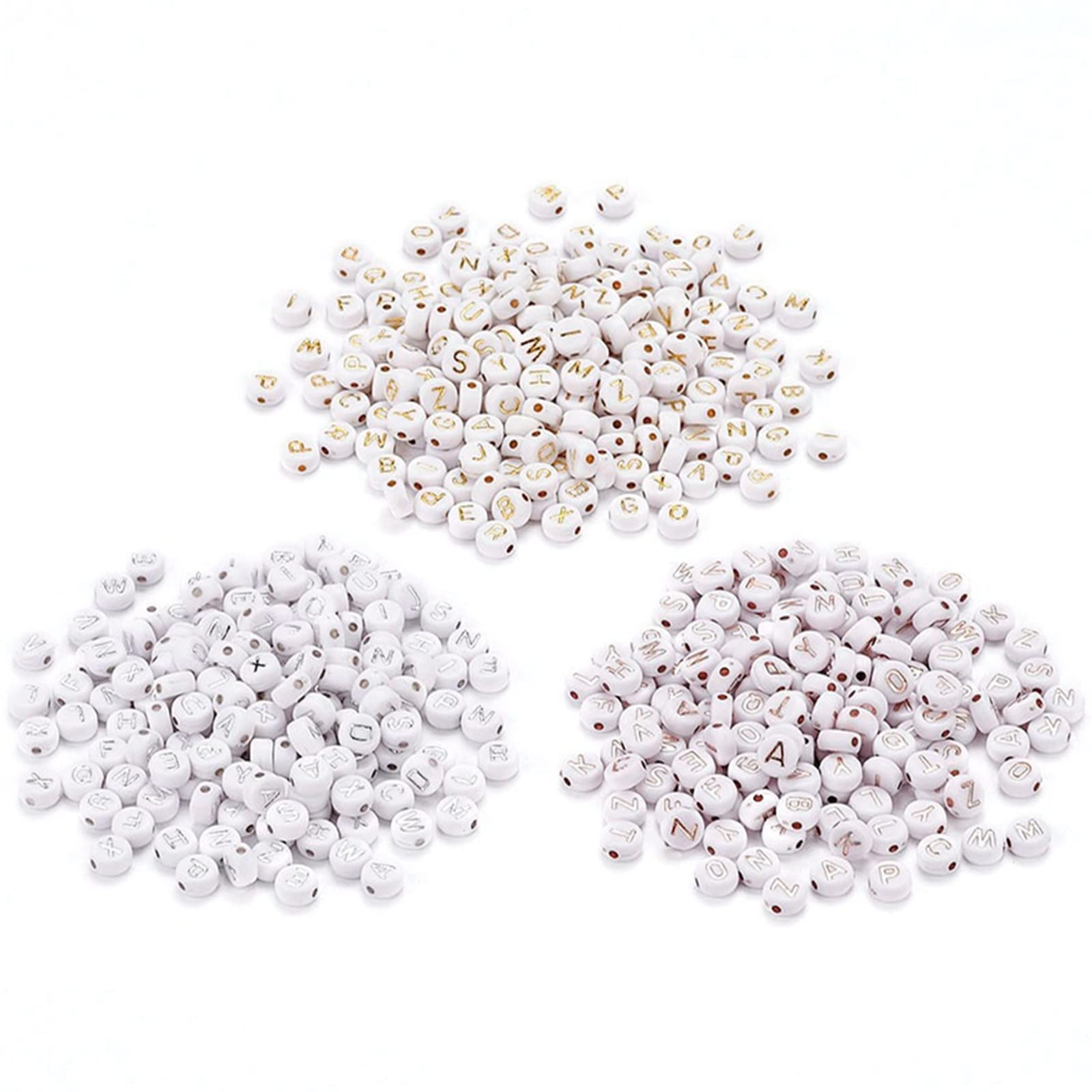 500pcs White Acrylic Alphabet Letter Beads 7mm Pony Disc Coin with Gold&Silver&Light Gold A-Z Letter Loose Spacer Bead for DIY Jewelry Bracelet Making