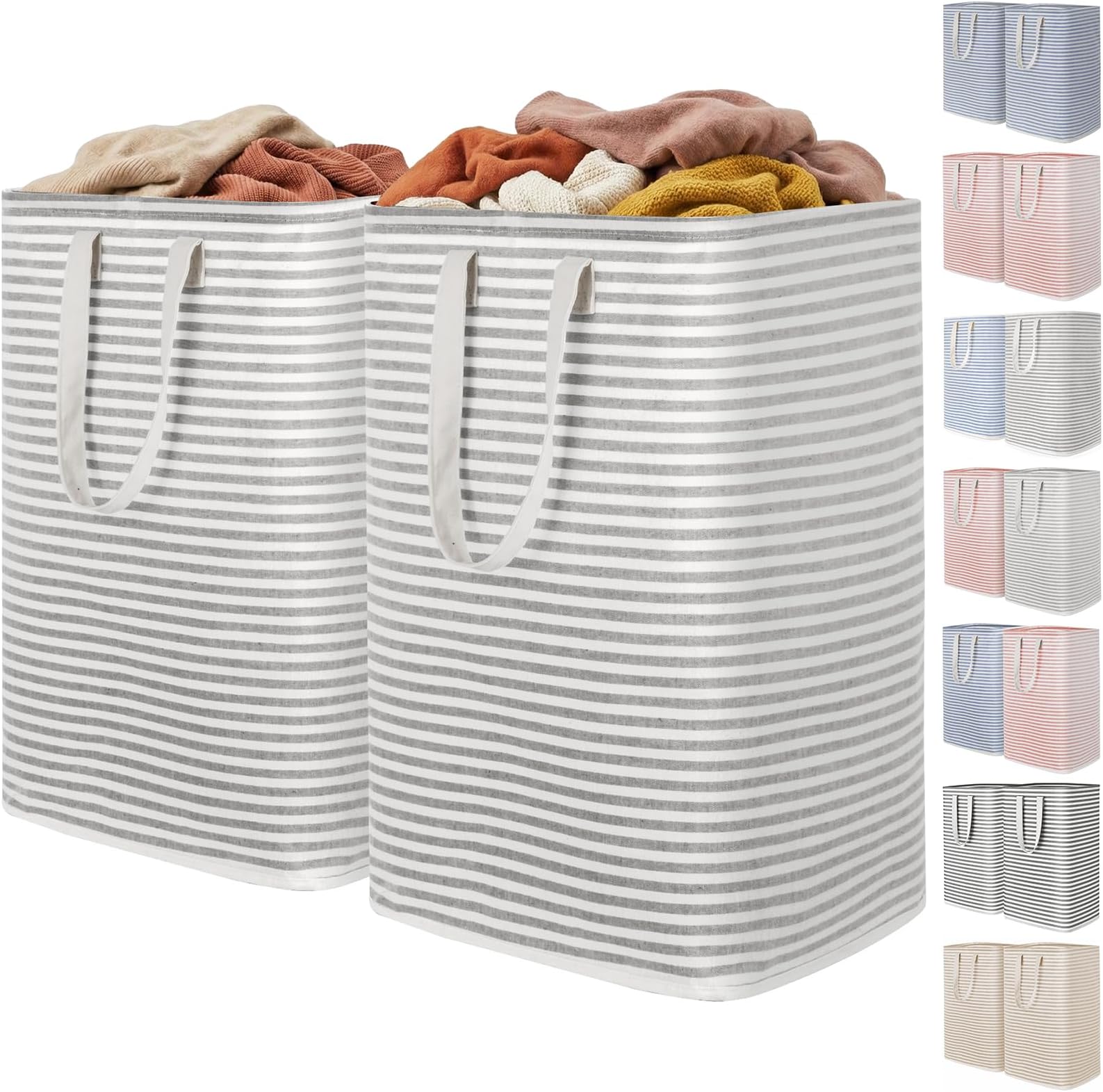 Lifewit 2 Pack Laundry Basket 80L Each, Collapsible Clothes Hamper with Reinforced Handles, Freestanding Waterproof Design for Bedroom and Laundry Room, Grey 160L Total