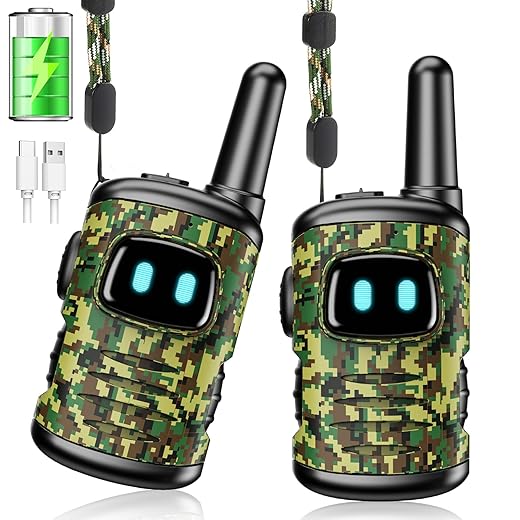 Toys for 3-8 Year Old Boys: Mini Rechargeable Walkies Talkies with Lanyard 2 Pack Christmas Birthday Gifts for 3 4 5 6 Year Old Boys Camping Outdoor Toys for 3 4 5 6-8 Year Old Boy Stocking Stuffer