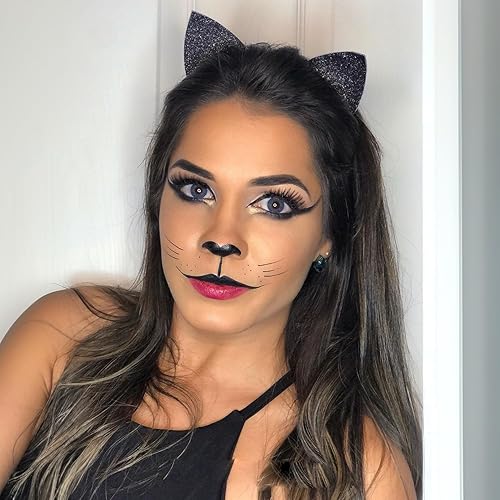 Miniatura 6 de Merroyal - Diadema de orejas de gato con brillantina para Halloween, elegante disfraz de gato para mujer