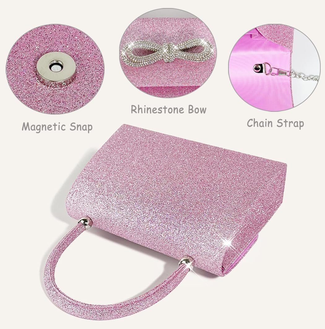 Womens Evening Bag Sparkly Bow Clutch Purse Wedding Party Purses Glitter Rhinestone Cocktail Prom Handbags - Image 5