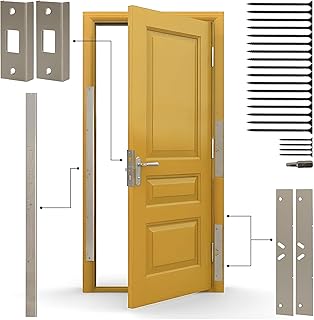 Door Armor MAX Single Door Security Kit, Door Reinforcement Set for Jamb, Frame & Hinges, 5-Piece Door Lock Security, 30-Min Installation, Corrosion Proof, Satin Nickel