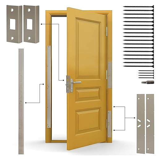 Armor Concepts Door Armor MAX, Door Reinforcement Set for Jamb, Frame & Hinges, 3-Piece Door Lock Security, 30-Min Installation Door Security, Corrosion Proof, 16Gauge Galvanized Steel(Satin Nickel)