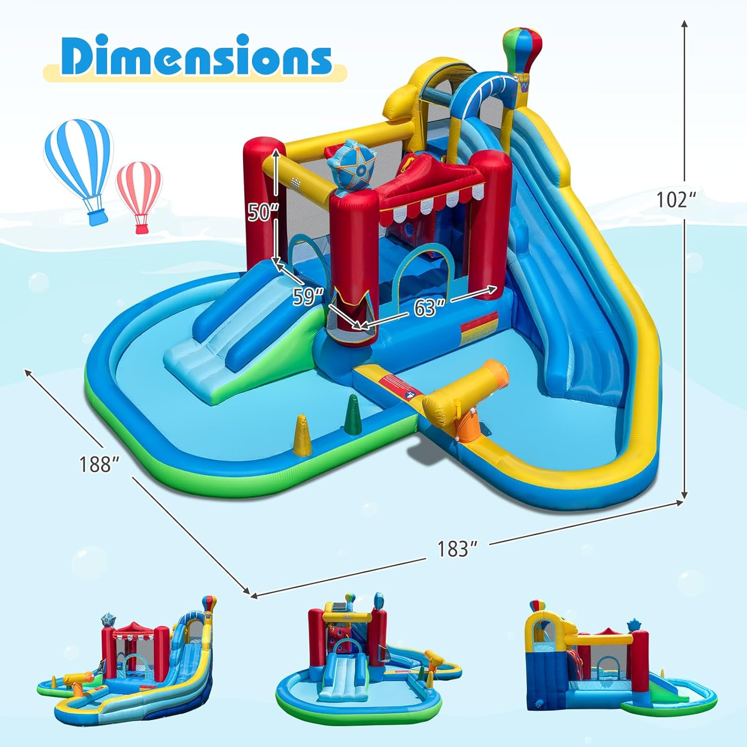 BOUNTECH Inflatable Water Slide, Mega Water Bounce House for Kids 3-12 Indoor with Blower, 2 Ball Pits, Wet Dry Bounce Castle Water Park, Blow up Water Slide Inflatables for Kids Backyard Outdoor