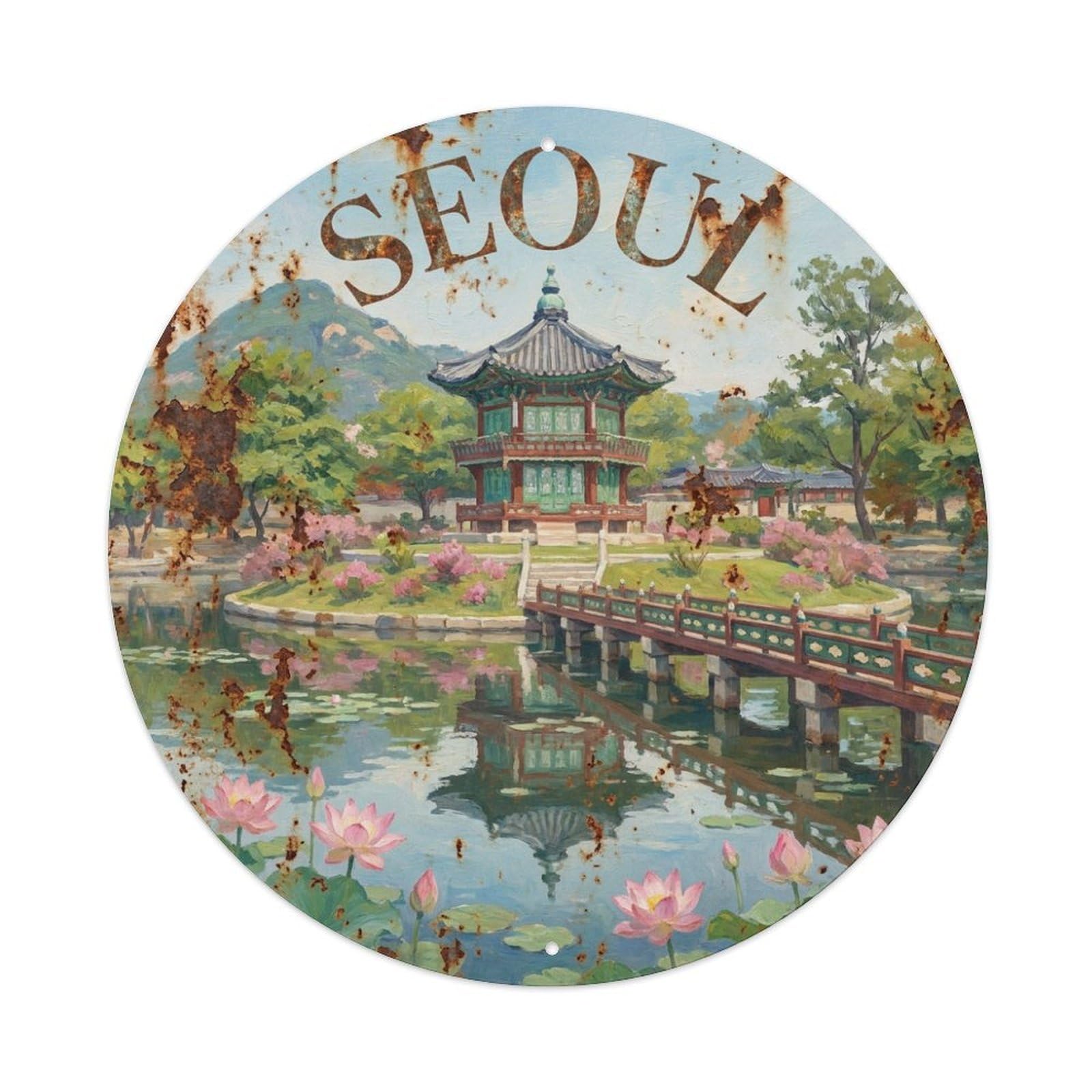Metal Tin Sign Vintage Travel Seoul Korea