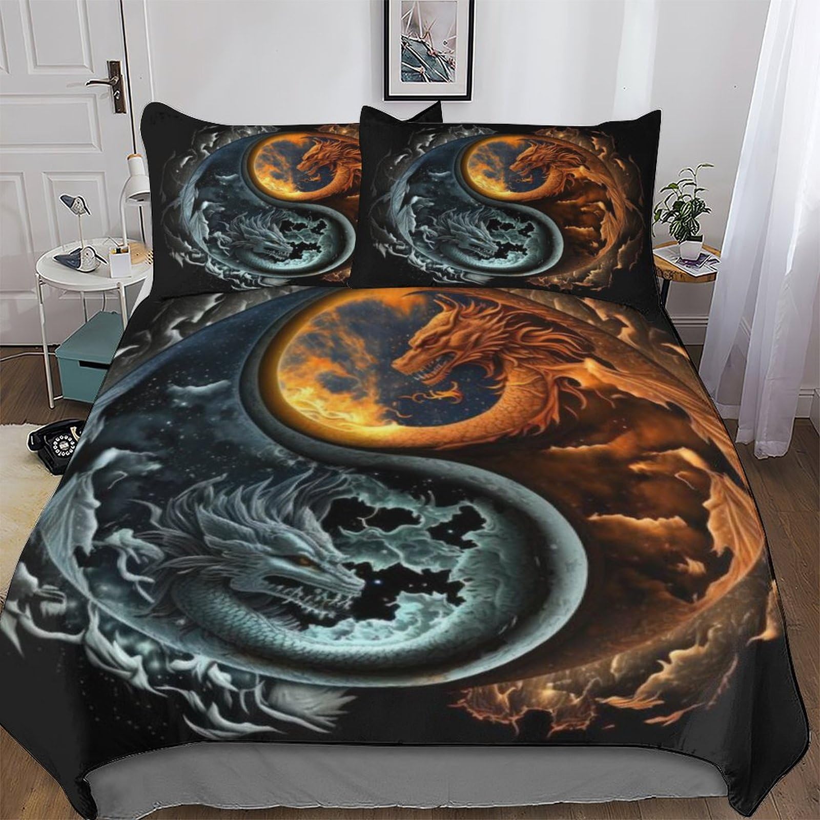 Pazzk Dragon 3D Printed Duvet Cover Set With Pillowcase Soft Microfiber Bedding Set Comforter Cover For Adults Teenager Kids 2Pcs With Zipper Closure Quilt Covers Single (135X200cm)