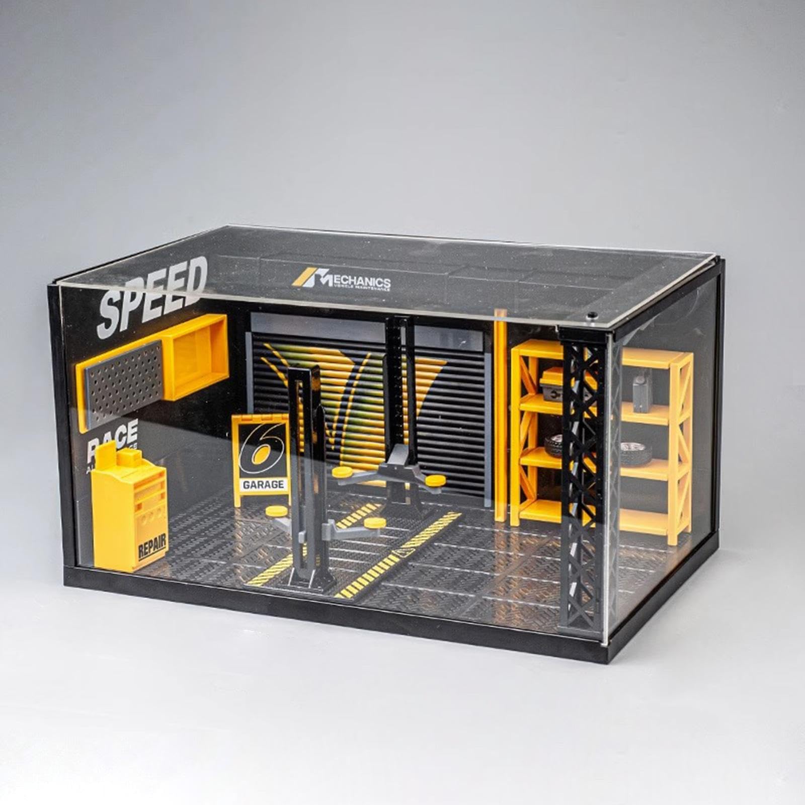 perfk 1:24 Scala Diorama Car Garage, Officina di Riparazione Modello Diorama Car Display con Luci, Modello Scena Officina Auto