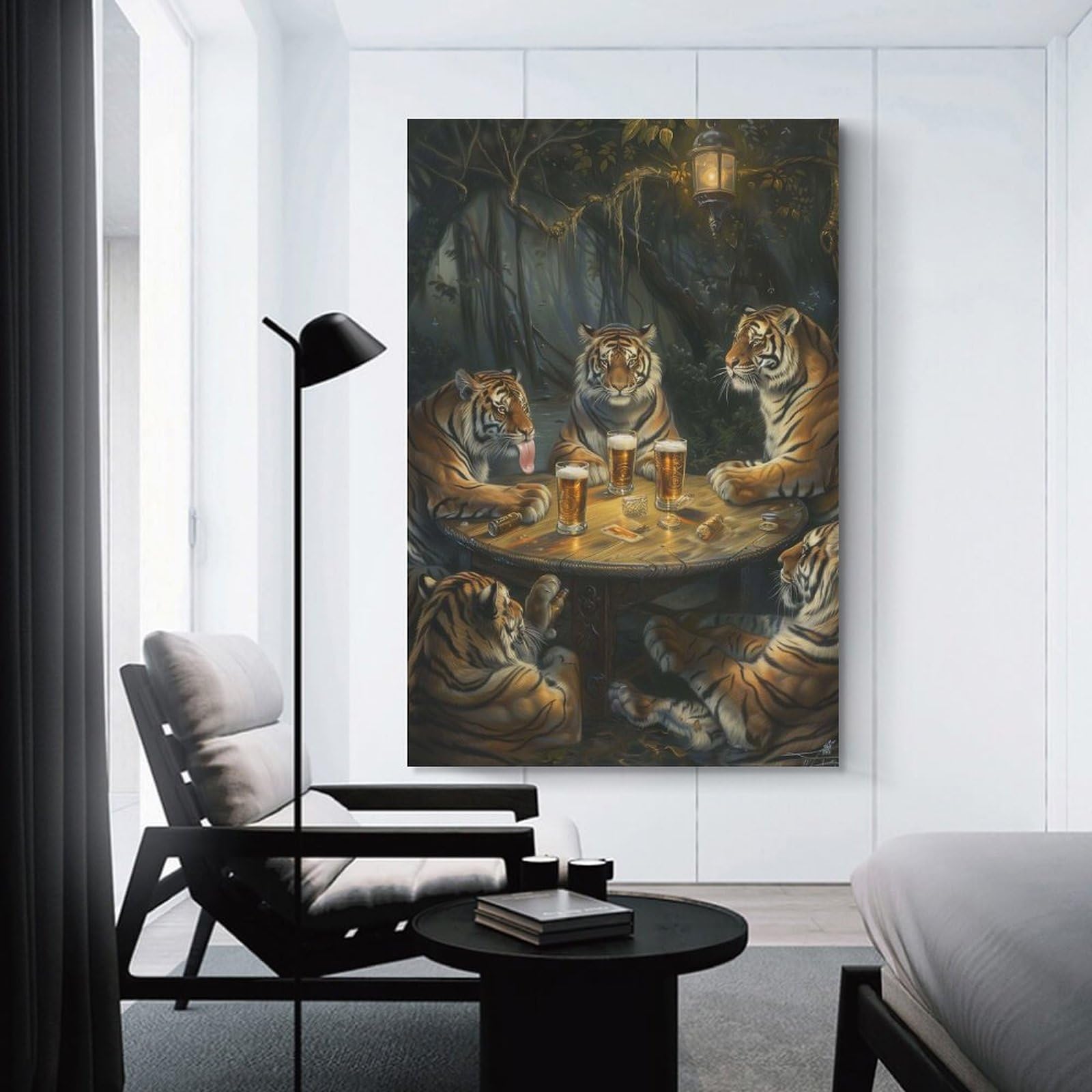 Junmoney Unframe-Style-4 Tigers Beer In Tavern Canvas Wall Decor, 12X18inch(30X45cm), For Wall Displays, Bedrooms Or Room Updates, Wall Decor Suited To Curated Displays