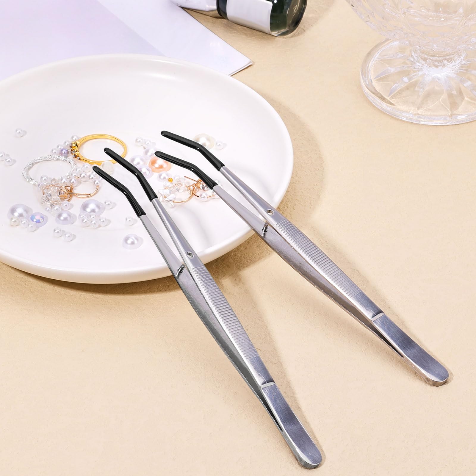 Pinzette Di Precisione Con Punte In Gomma - 2 Pezzi Antiscivolo Per Modellismo, Gioielli, Laboratorio - Foto 5