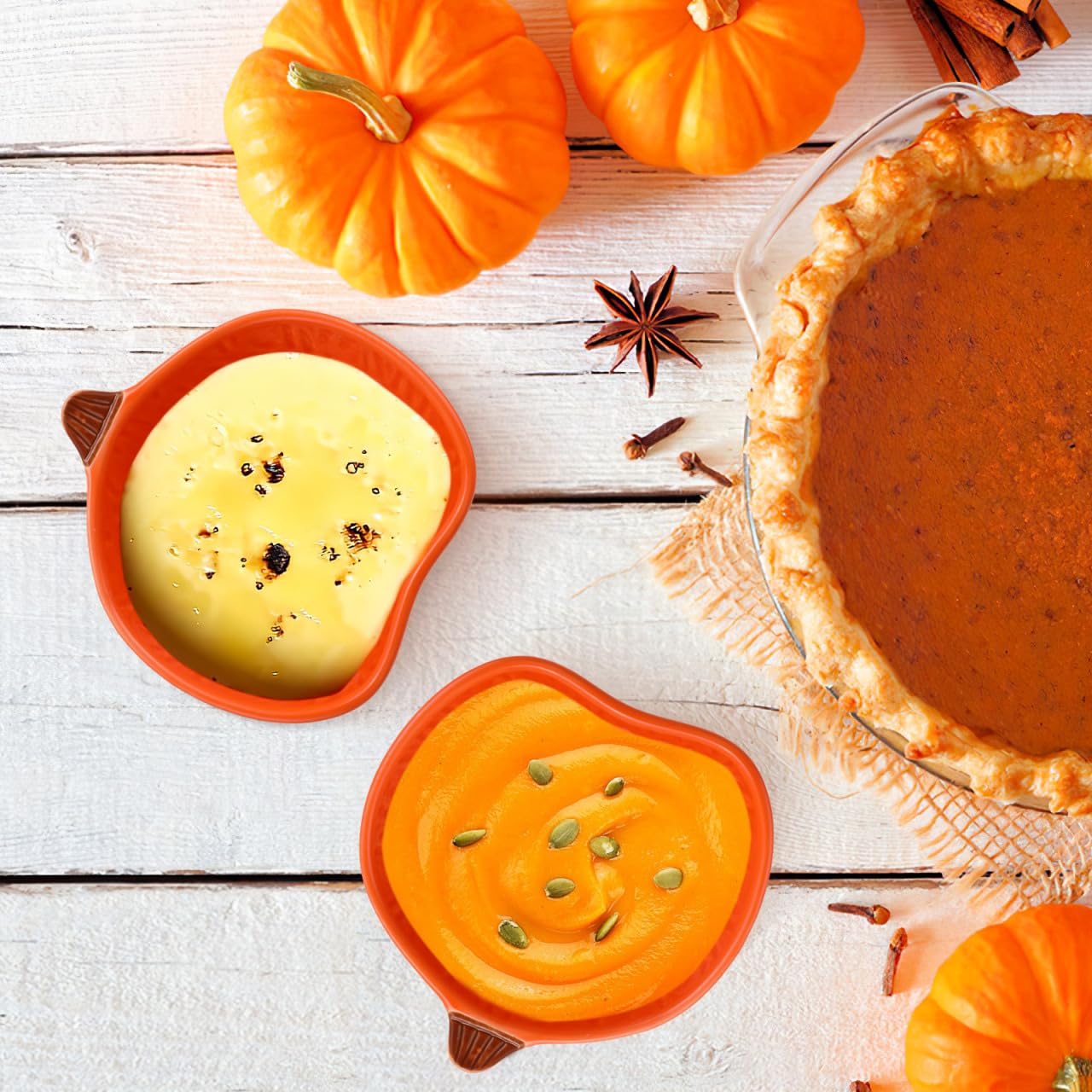 DOITOOL Lot de 2 petits ramequins en céramique en forme de citrouilles pour la pâtisserie, les citrouilles
