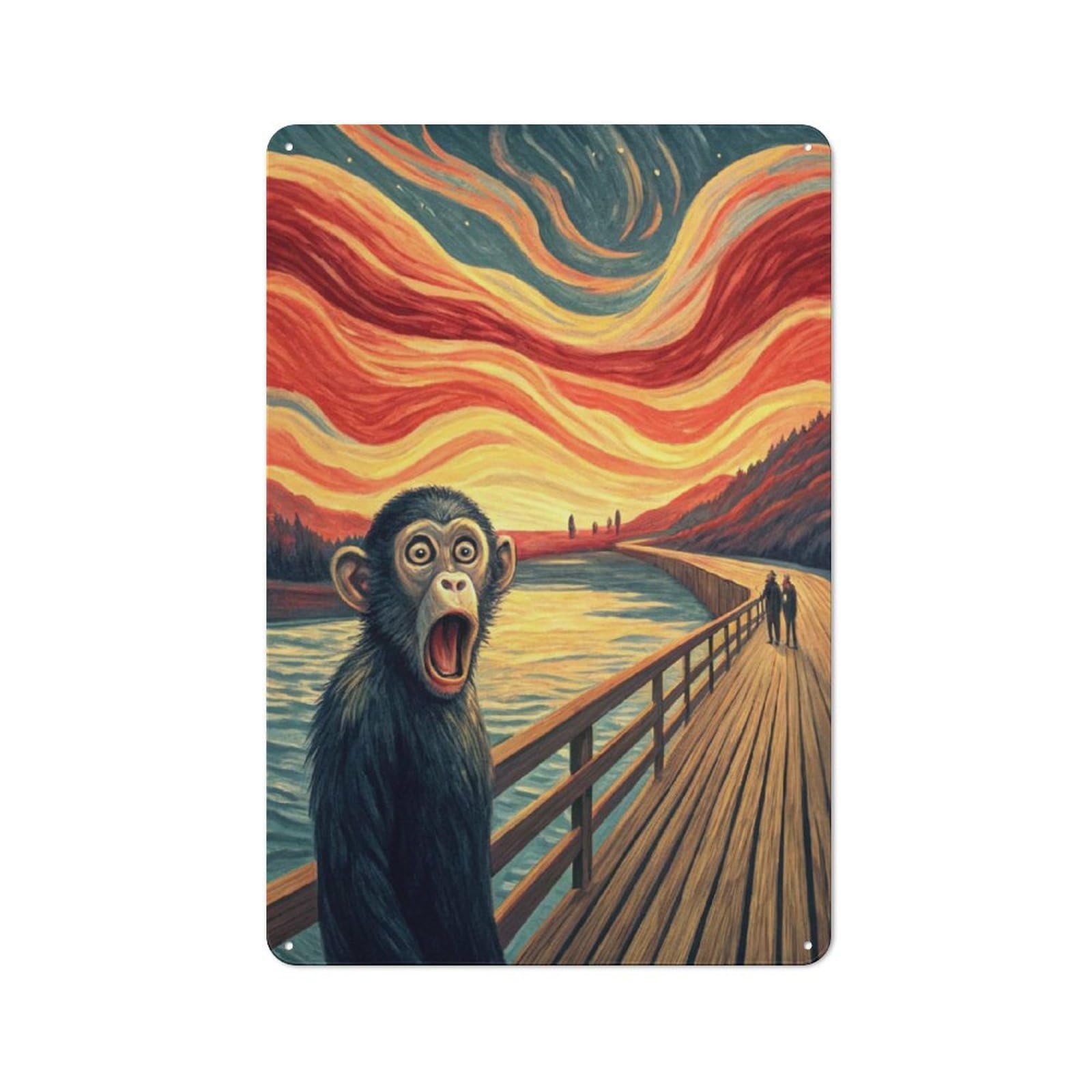 Junmoney Style Metal Wall Sign 30X20cm Featuring Screaming Monkey On A Bridge For Café Or Home Bar, A Decorative Gift For A Newly Furnished Café And Home Bar