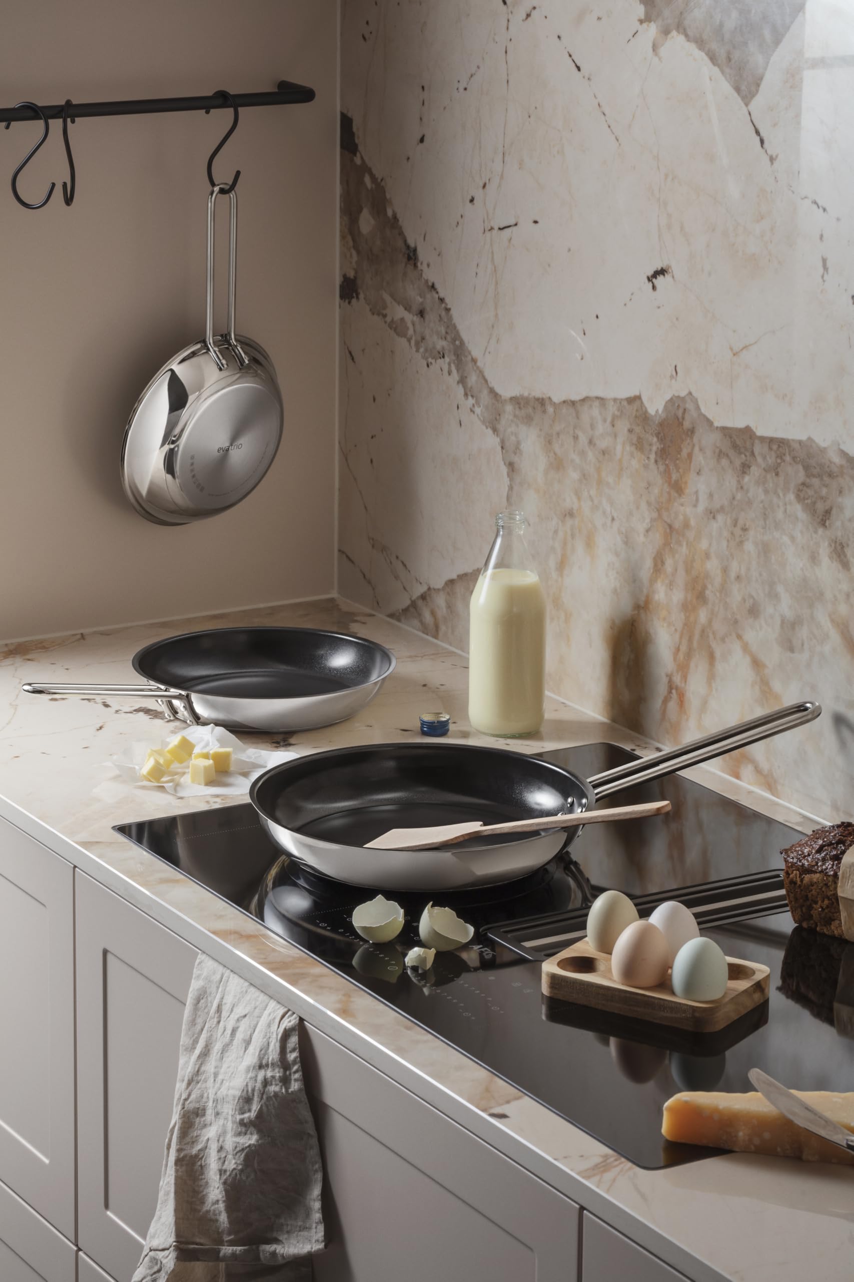 Eva Trio patelnia ze stali nierdzewnej 20 cm ceramiczna powłoka zapobiegająca przywieraniu Slip-Let® | idealna uniwersalna patelnia do codziennego gotowania | polerowana stal