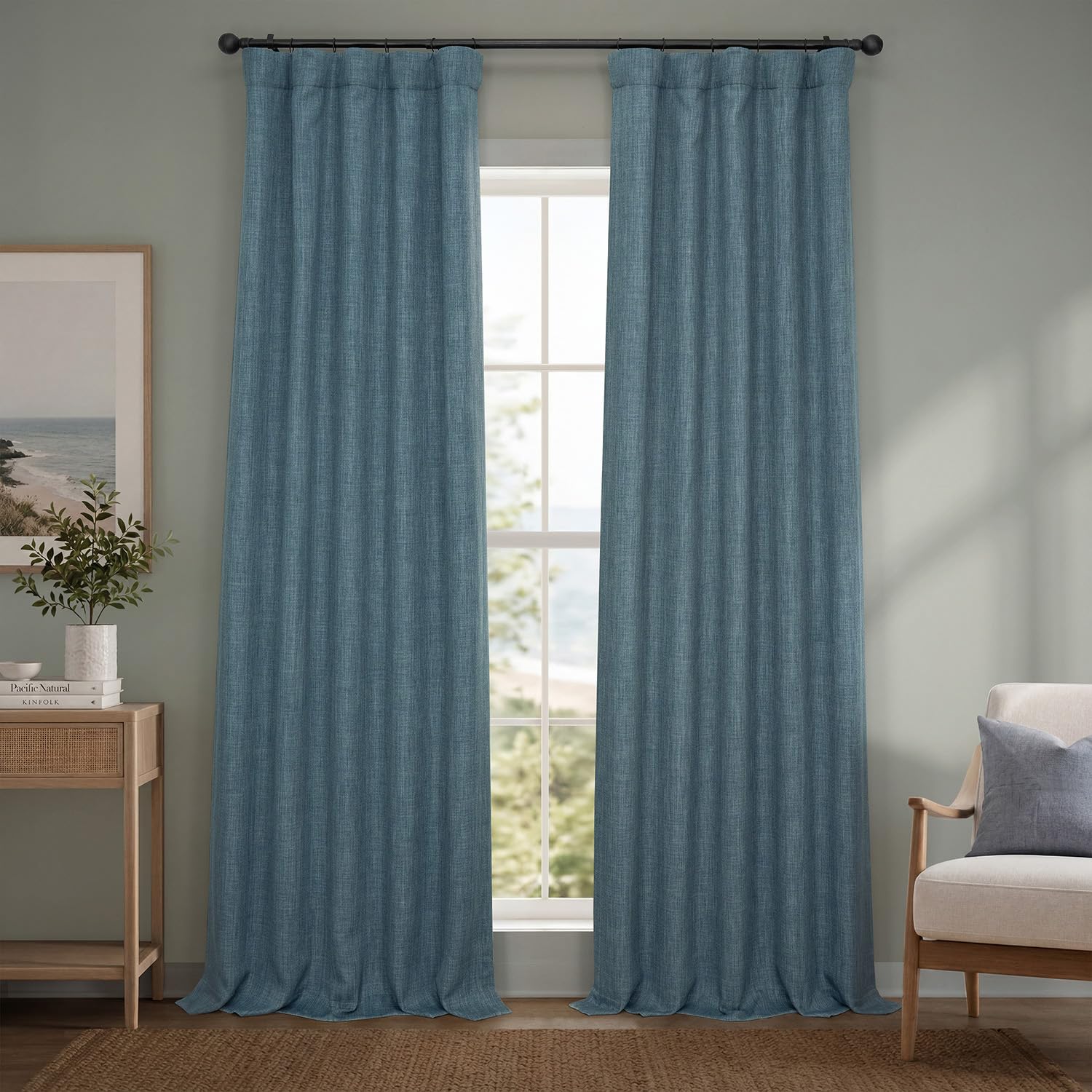 HPD Half Price Drapes - Cortinas de Lino sintético texturizadas, 1 Panel, 127 x 274 cm (Ancho x Largo), Cortinas de oscurecimiento para salón y Dormitorio, decoración del hogar, Color Azul ensueño