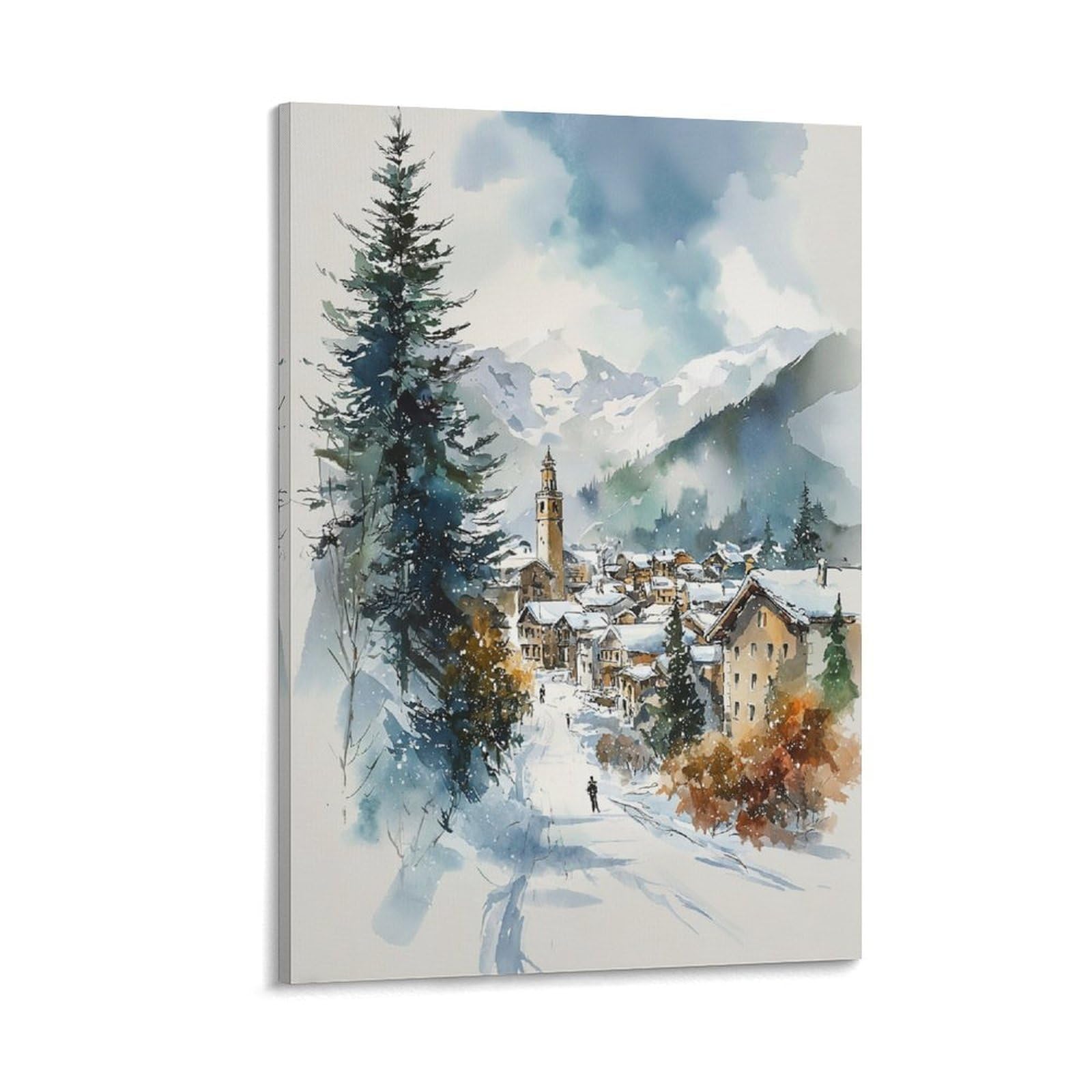 CNAHEIZ Whistler Ski Watercolor Painting 20x30inch(50x75cm) Vintage Travel Poster Watercolor Canvas Art
