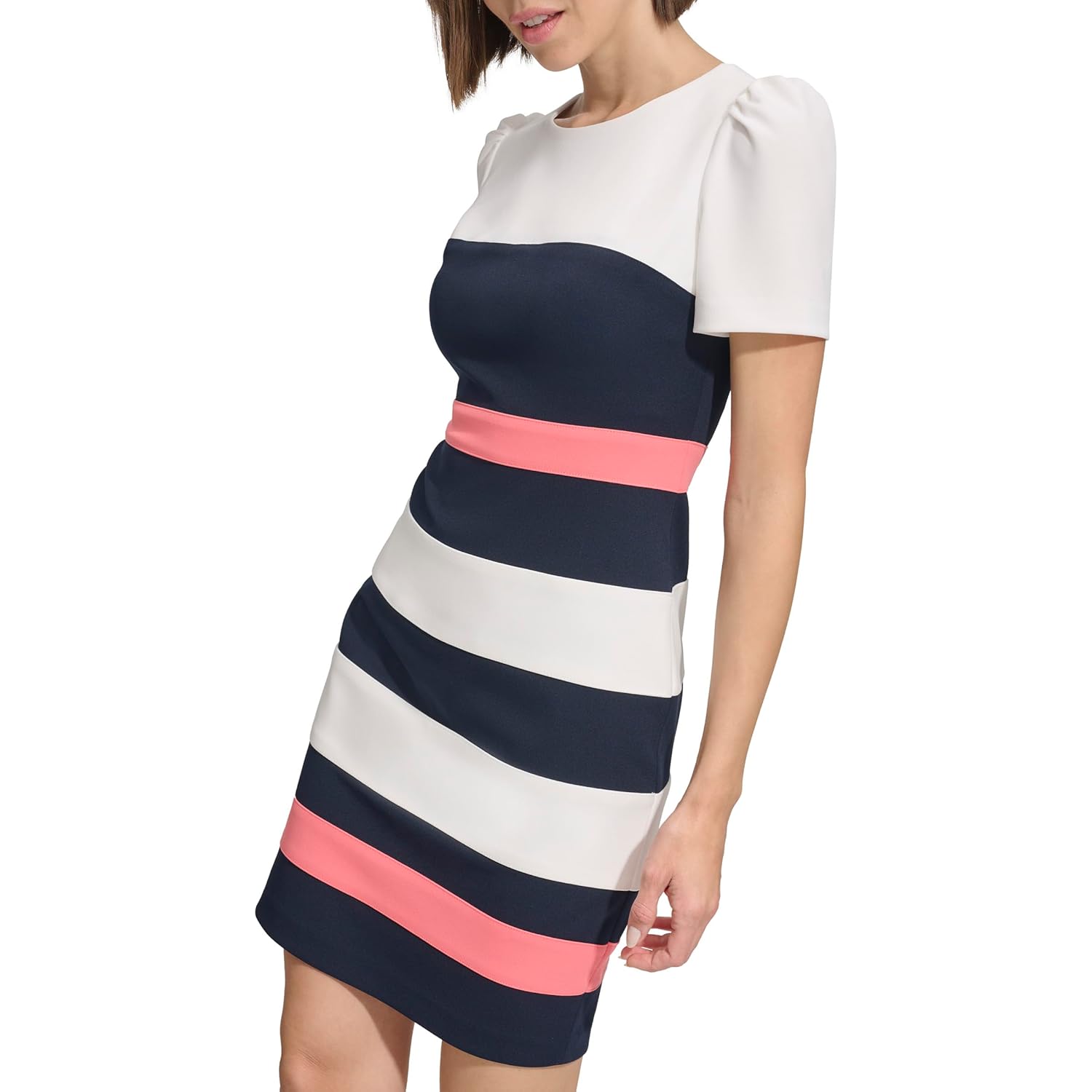 Tommy Hilfiger Womens Short Sleeve Striped Scuba Crepe Sheath Mini Dress - Image 5