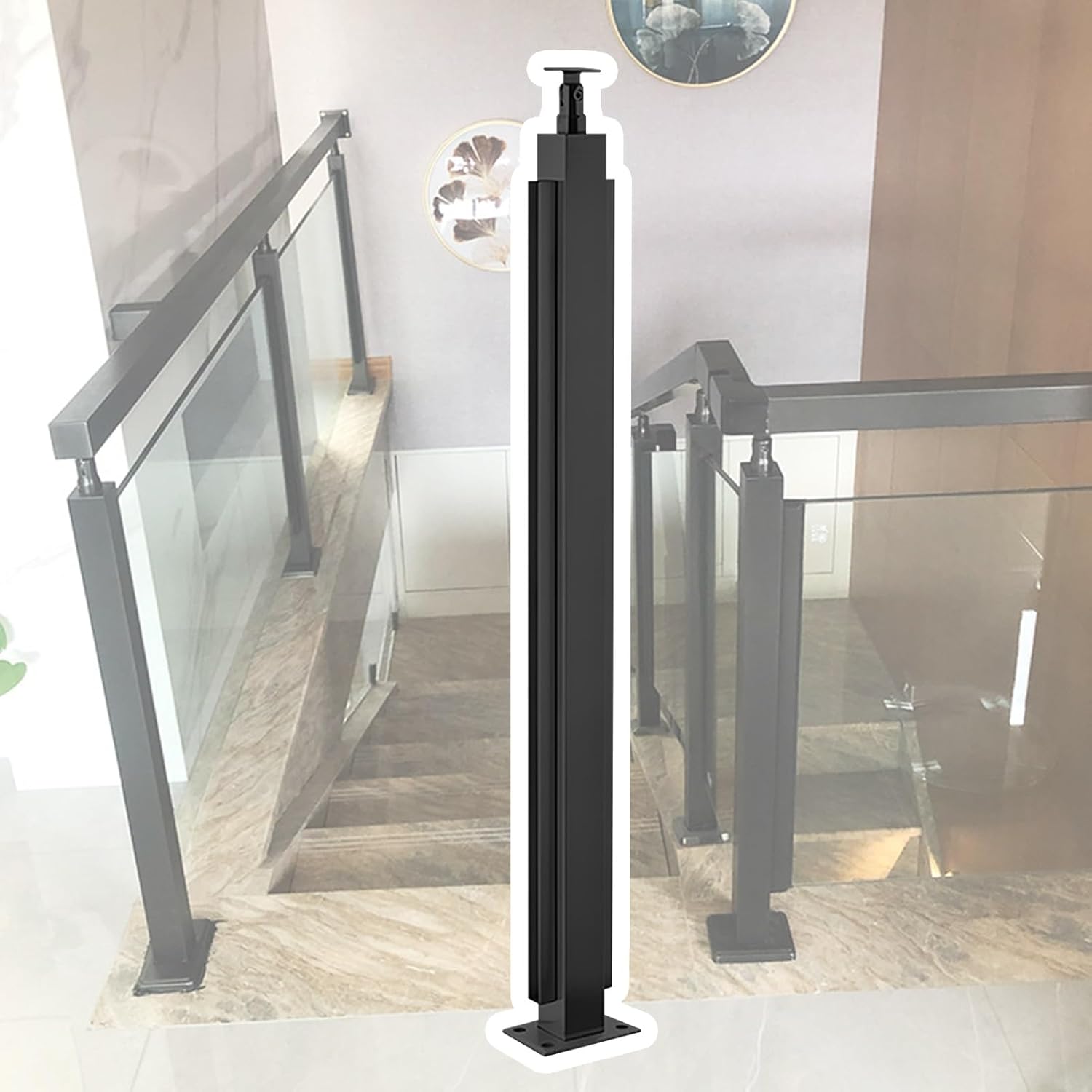 Indoor Staircase Glass Railing - 85/105cm Height Glass Clamp Balcony Balustrade Post for Stairs Patio - Glass Panel Support Post for 15mm Glass - Metal Fence System(Mid Post,85cm(33.5in))