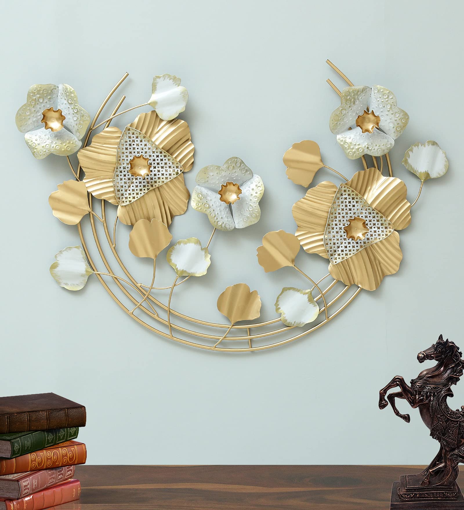 Veda'sExports Wrought Iron Vera Gold Flower Wall Art Decorative Hanging & Sculpture Living Room Decor (Size 48 x 32 inches)