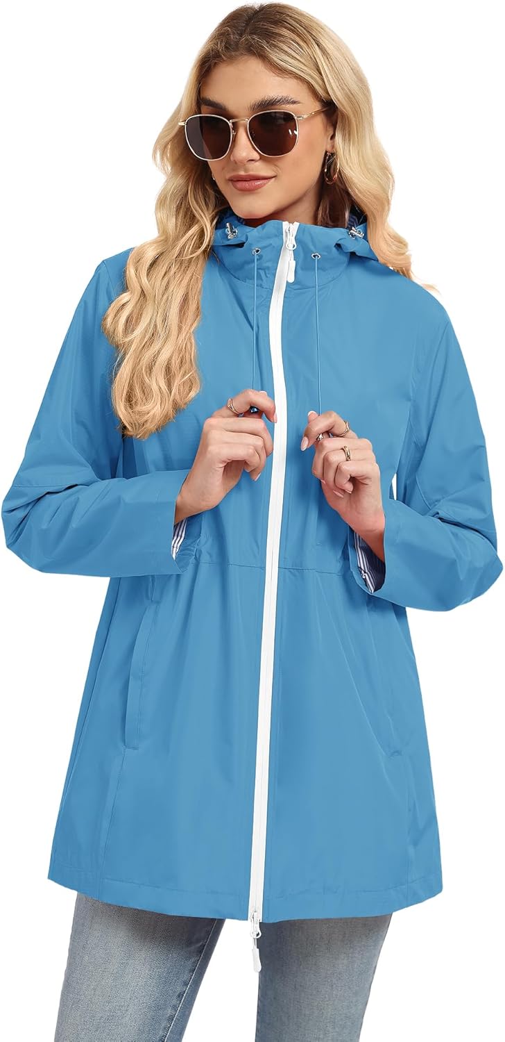 TCOT Rain Jacket Women Lined Raincoat Waterproof Windbreaker Jackets Hooded Raincoats Long Trench Coat - Image 7