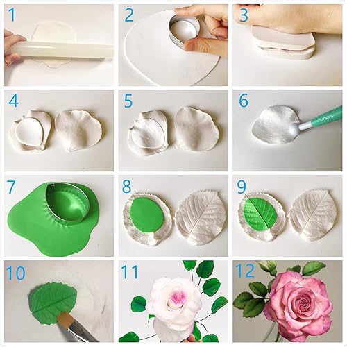 Miniatura 8 de 60 piezas de goma de pasta de flores y hojas, 6 juegos de moldes de silicona de flores de fondant, 6 unidades, cortador de pasta de goma, 20 piezas,