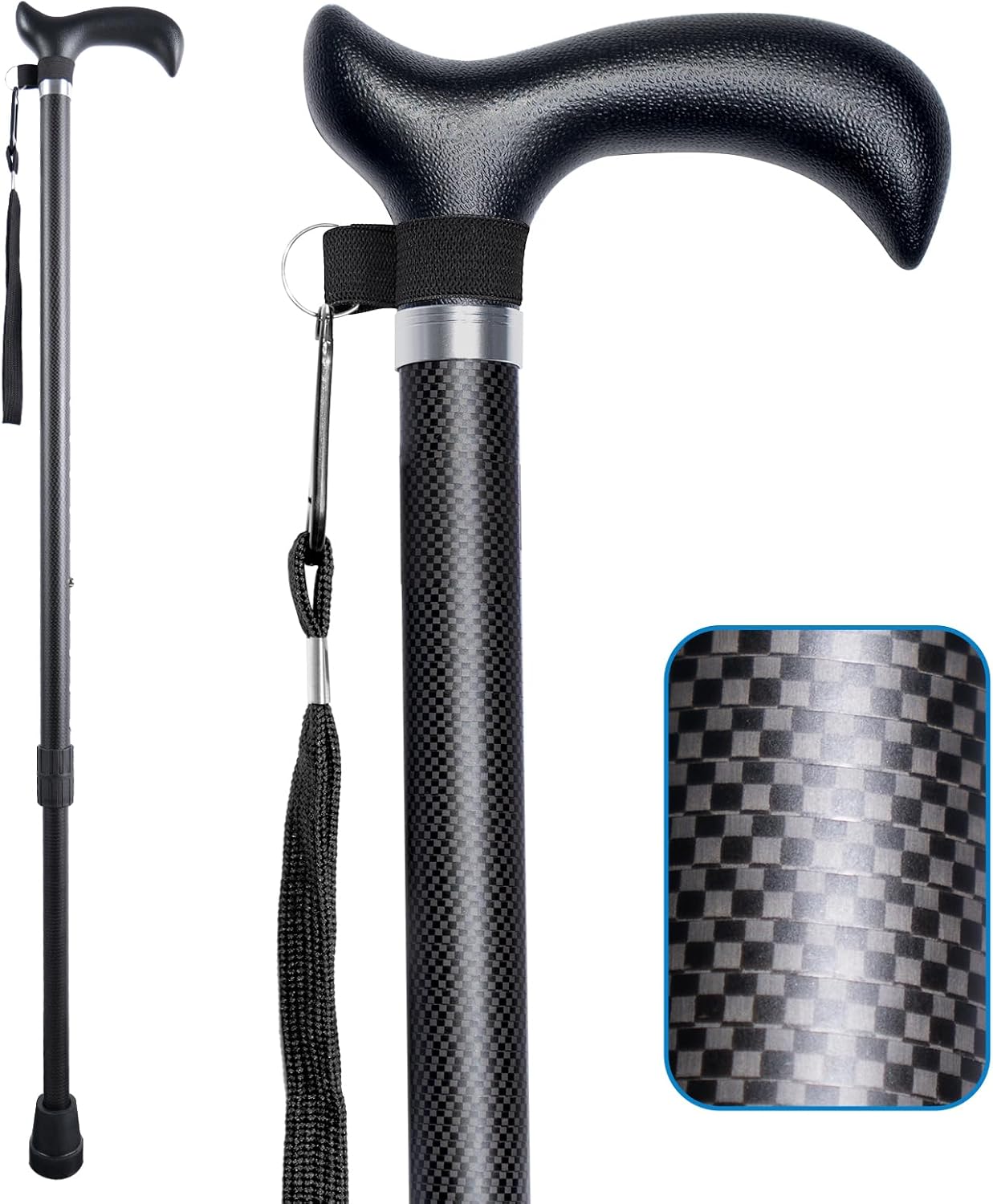 Walking Cane for Men for Stability, Walking Canes with Light,Adjustable Quad Canes for Men with Two Replacement Bases, Ultralight Carbon Fiber Walking Canes for Seniors Balance,Only 0.3kg