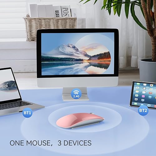 Miniatura 3 de TENMOS Ratón Bluetooth M18, mouse inalámbrico recargable USB C, triple modo (Bluetooth dual+USB), ratones silenciosos portátiles con receptor USB