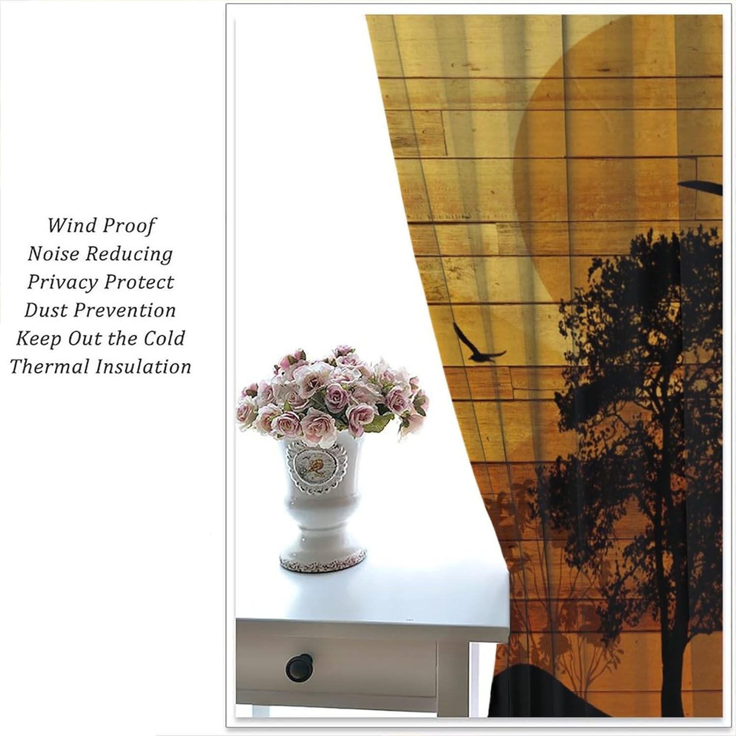 Brebasf Rustic Dinosaur Silhouette Blackout Rod Pocket Curtains,Abstract Old Wooden Board Jungle Animals Dino Prints Thermal Insulation Room Darkening Window Drapes 2 Panels 63" L x 27.5" W