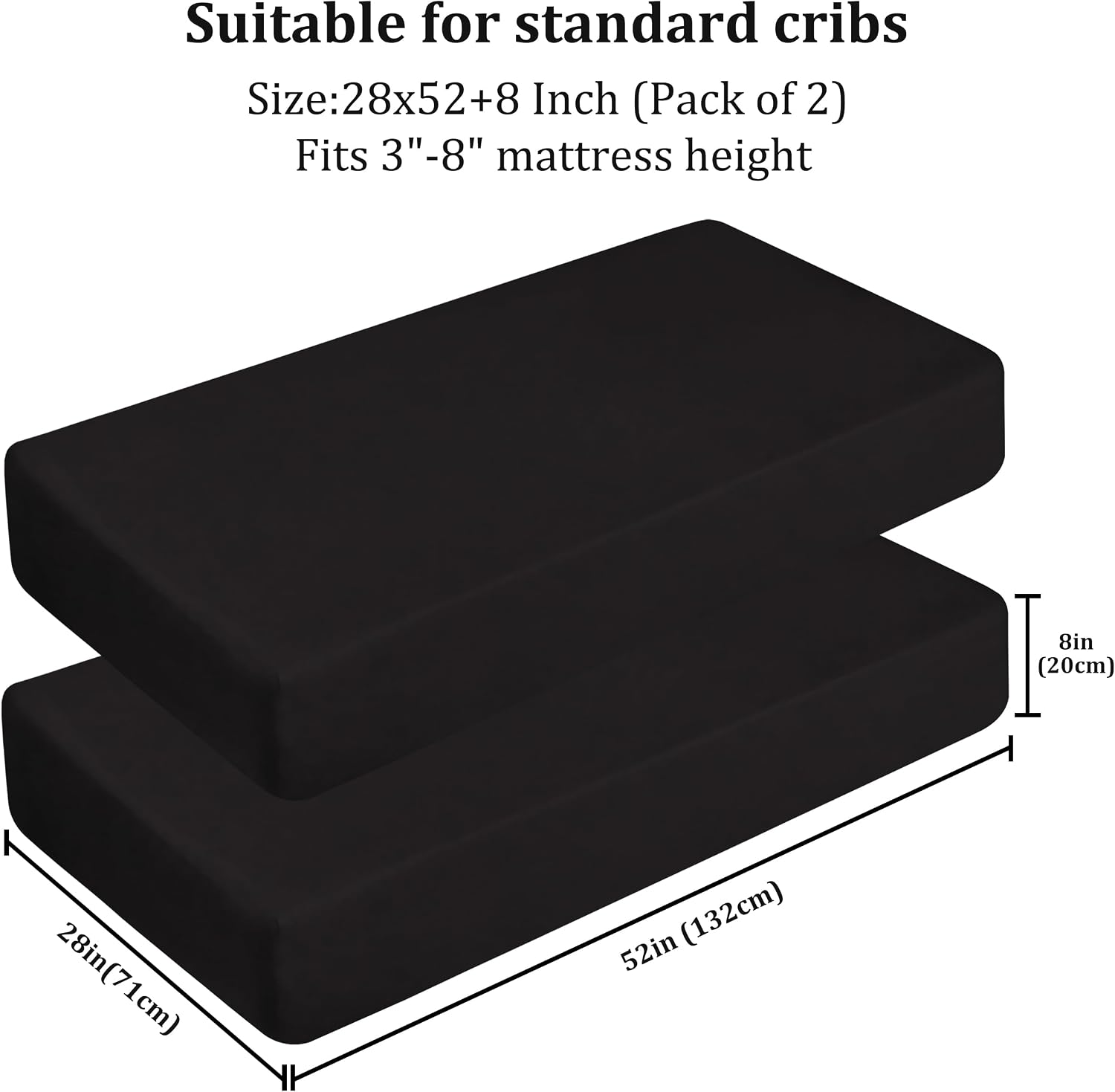BEDSUM Microfiber 2 Pack Toddler Fitted Crib Sheets, Super Soft and Cozy Baby Sheets for Standard Crib and Toddler Mattresses, 28x52 Inches, Black