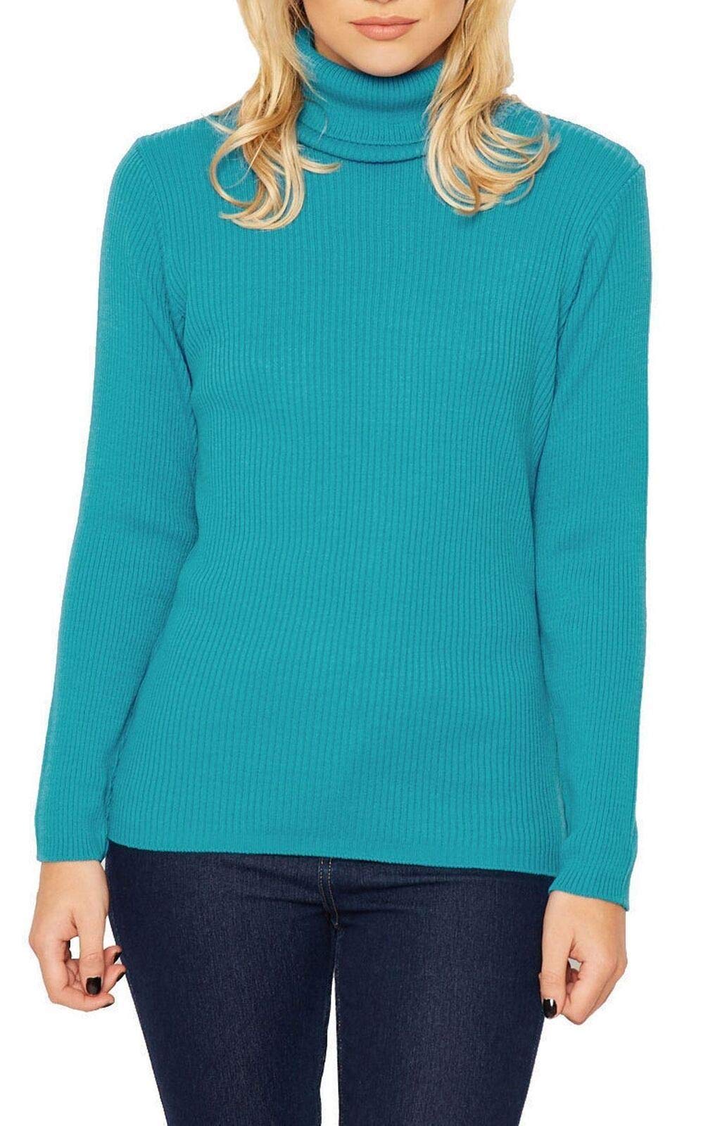 Women's Teal Ribbed Polo Neck Top Jumper Turtle Roll Neck Full Sleeve Plain Top (M/L 12-14, )
