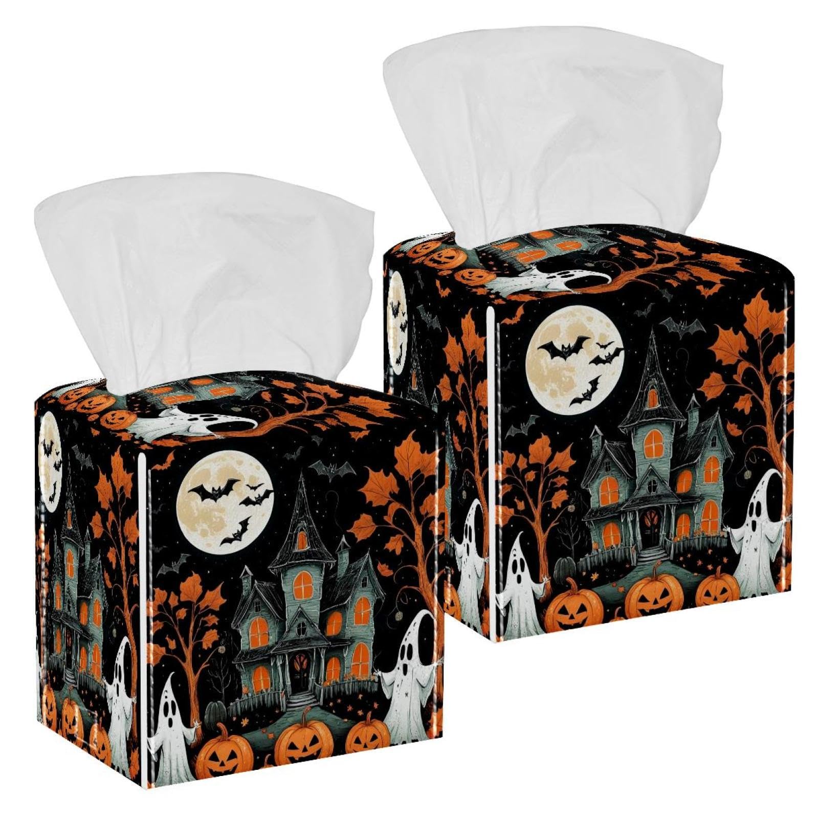 Boîte à mouchoirs en cuir Halloween (lot de 2) pour table et voiture