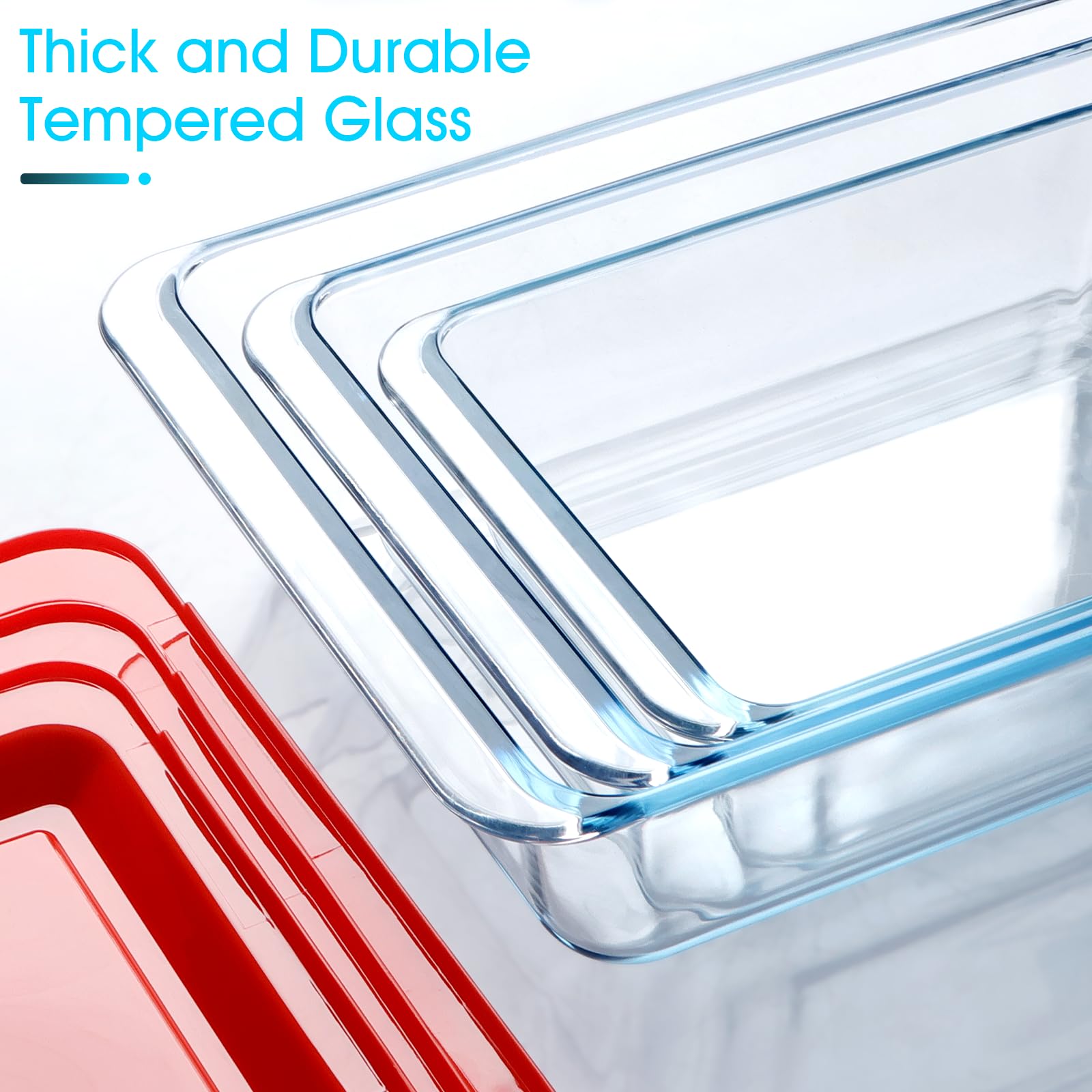 NUTRIUPS Set mit 3 tiefen Glas-Backformen mit Deckel, tiefe Lasagneform mit Deckel, Lasagneform für den Ofen, rechteckige Glas-Backformen (rechteckig mit Deckeln, 1,5 + 2,4 + 3,7 Qt)