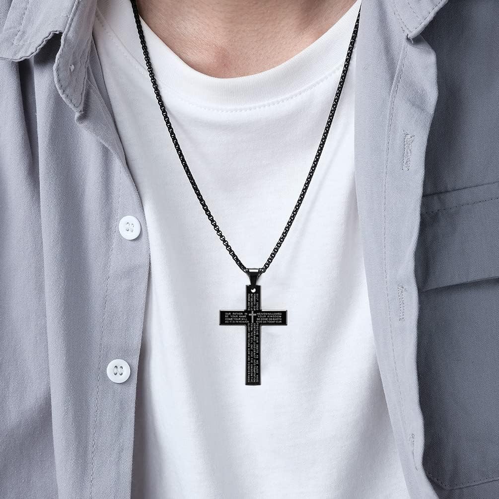 Rnivida Men's Cross Necklace with Lord's Prayer, Stainless Steel Christian Cross Pendant Necklace for Men - Image 6