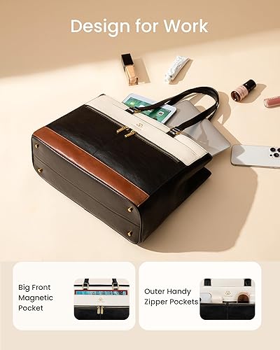 Miniatura 4 de LOVEVOOK Bolsa para laptop para mujer, bolsa de trabajo vintage de 15.6 pulgadas para mujer, bolsa de cuero para profesores, bolso grande para