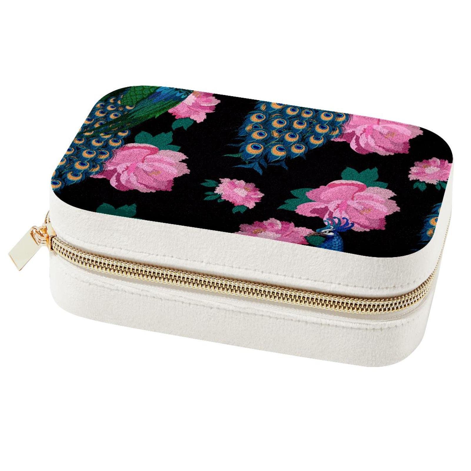 Boîte à bijoux paon portable pour ranger bagues, colliers et boucles d'oreilles
