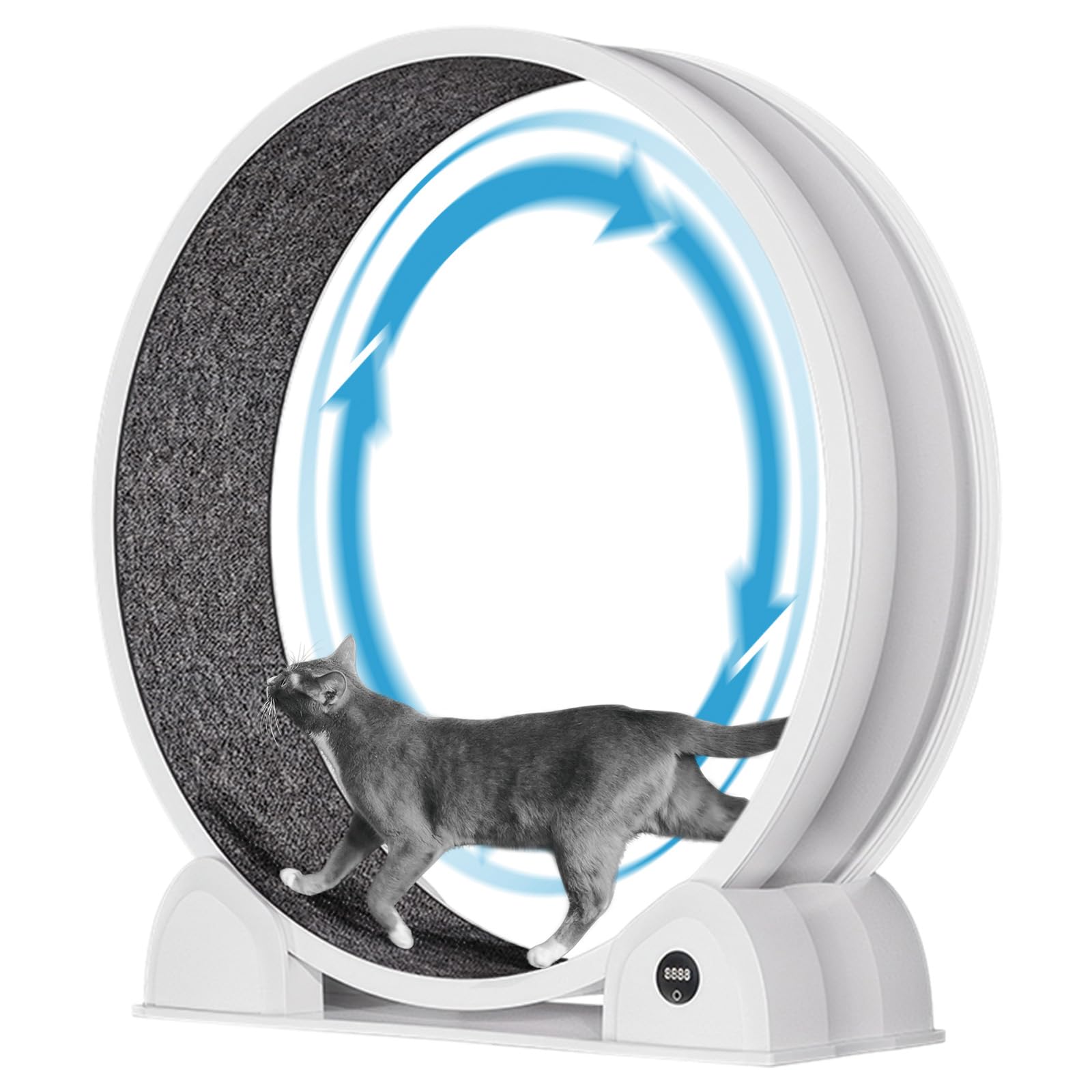 Crevyteg Cat Exercise Wheel, 45 Inch Quiet Cats Treadmill with Pedometer Running Wheel and Detachable Carpeted Runway, Interactive Toys for Running Walking Training,White