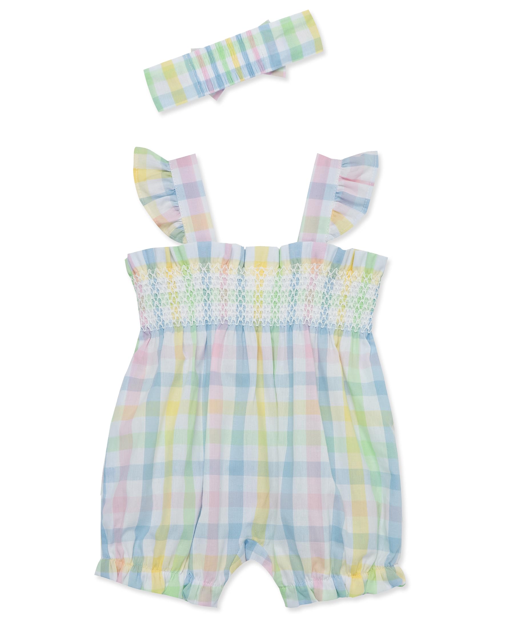 Little Me Clothes for Baby Girls' Check Bubble Romper and Headband Set, Multicolored, 6 Months