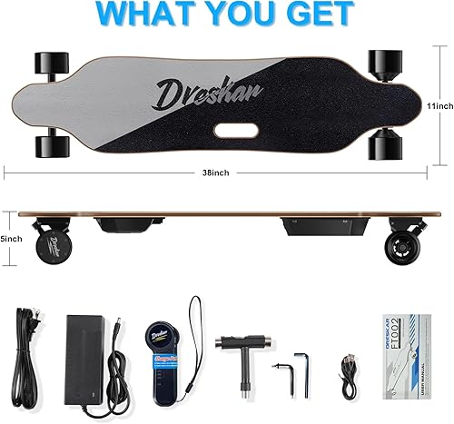 Miniatura 6 de Patinetas eléctricas de 900 W, motor sin escobillas dual de 25 MPH, velocidad máxima de 4 velocidades, rango de 12.5 millas, Longboard eléctrico con