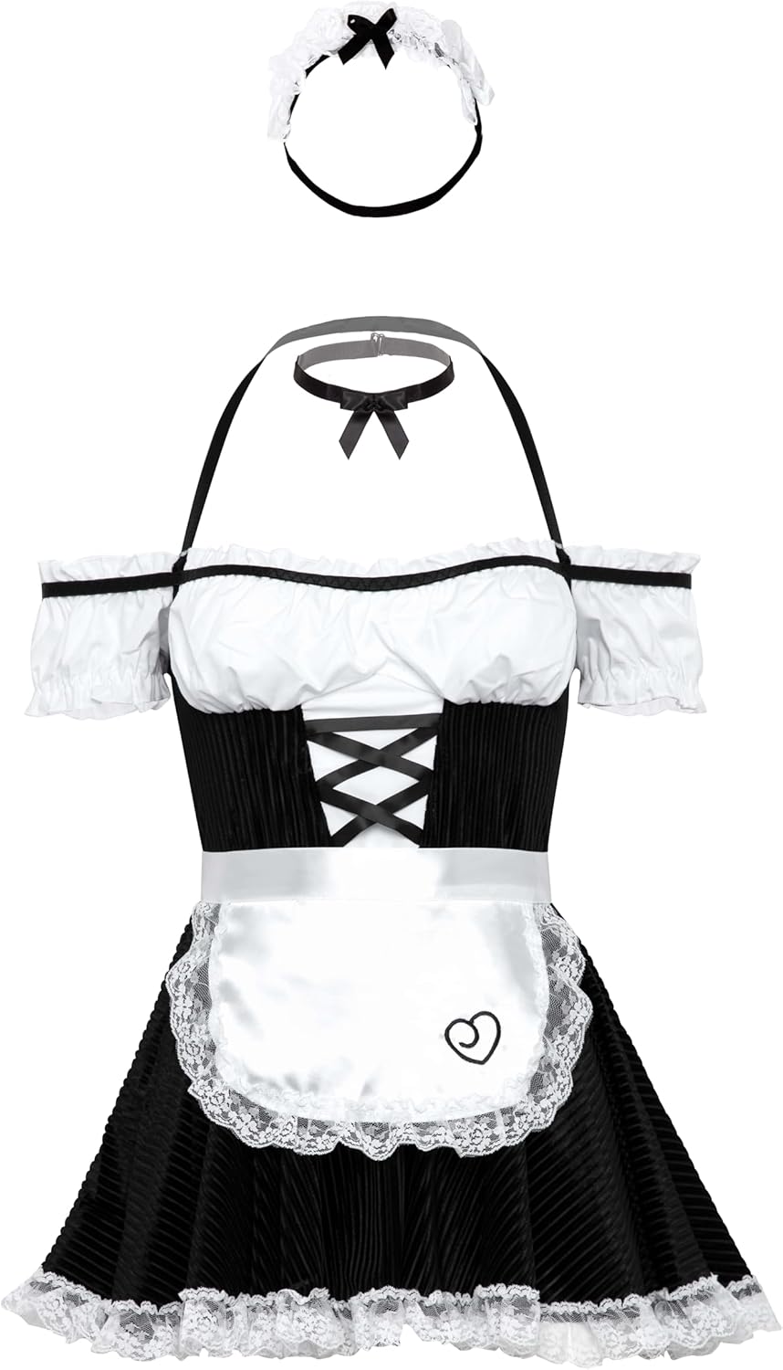 Lovehoney French Maid Costume | Adult Maid Outfit with Apron | Plus Size Black Dress | Lingerie for Women | Size 4-18