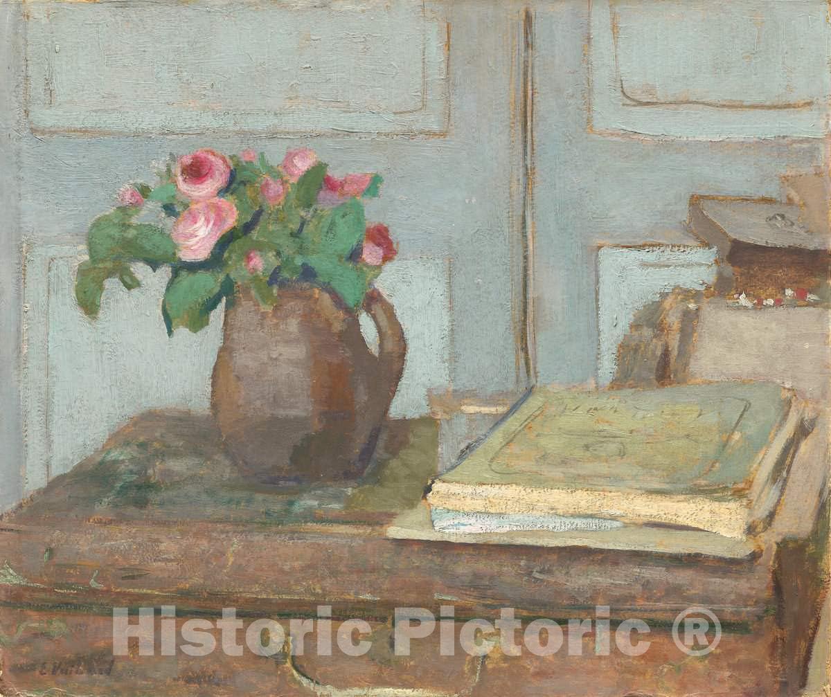 Art Print : Edouard Vuillard, The Artist's Paint Box and Moss Roses, 1898, Historic Wall Décor : 10in x 08in