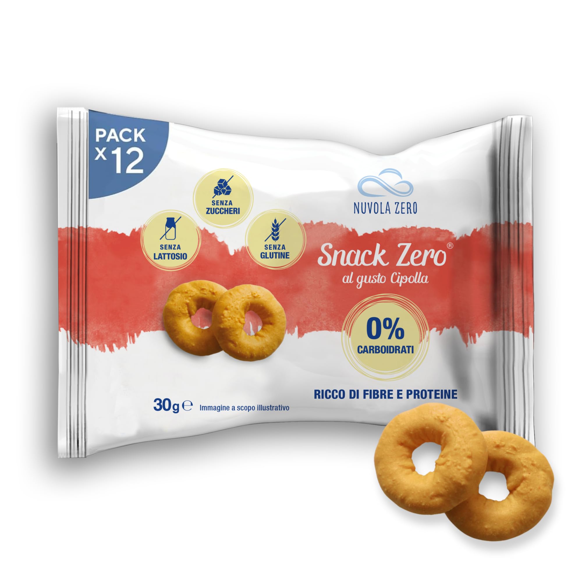 Nuvola Zero – Snack Zero mit Zwiebelgeschmack, zuckerfreie Proteinsnacks, ohne Kohlenhydrate, laktosefrei, glutenfrei, Packung mit 12 Stück. Hergestellt in Italien