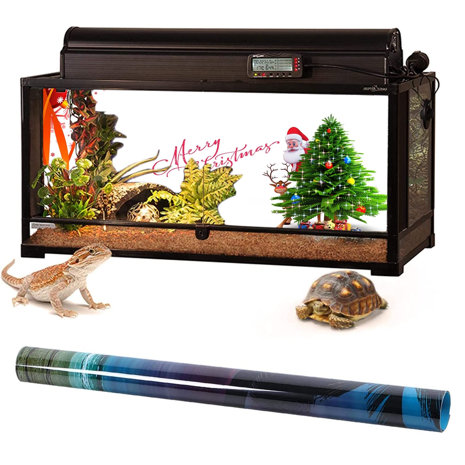 BAHULA Autocollant de fond d'aquarium, Merry Christmas HD Impression Papier peint pour aquarium Décorations PVC Autocollant Paysage Poster 122 x 76 cm