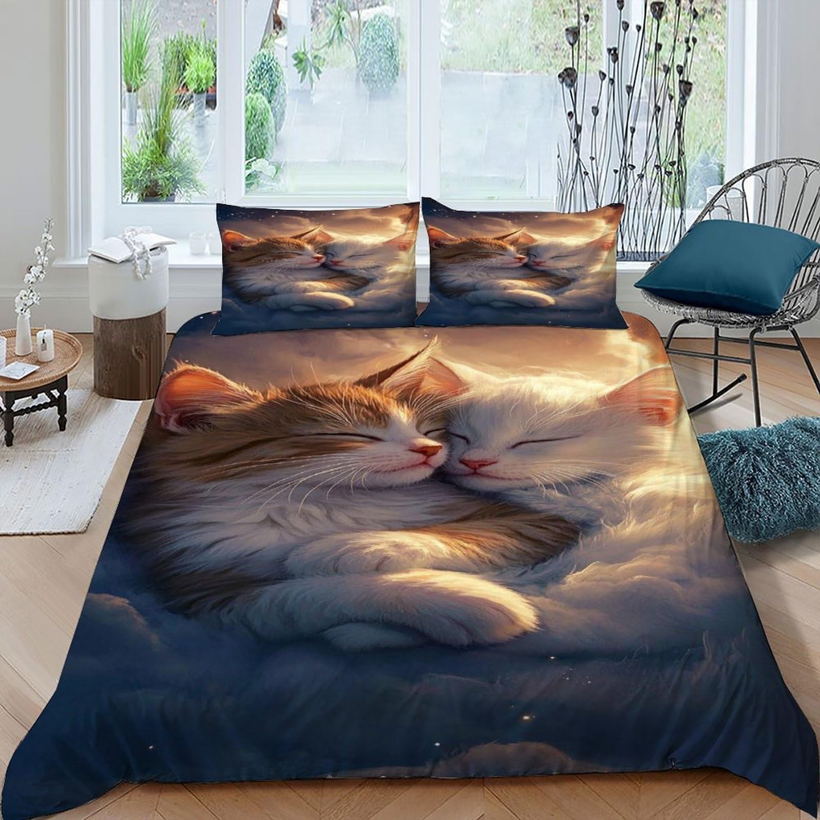 Parure de lit motif animal chats 3D pour en finir avec le linge rêche et difficile à repasser