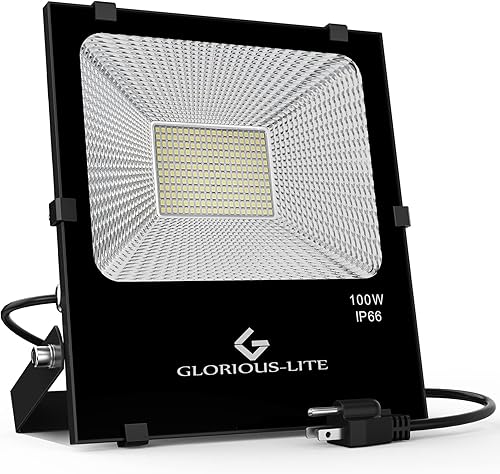 GLORIOUS-LITE Luz de inundación LED de 100 W para exteriores, luz de trabajo LED de 8000 lm, accesorio de reflector impermeable IP66, luz diurna