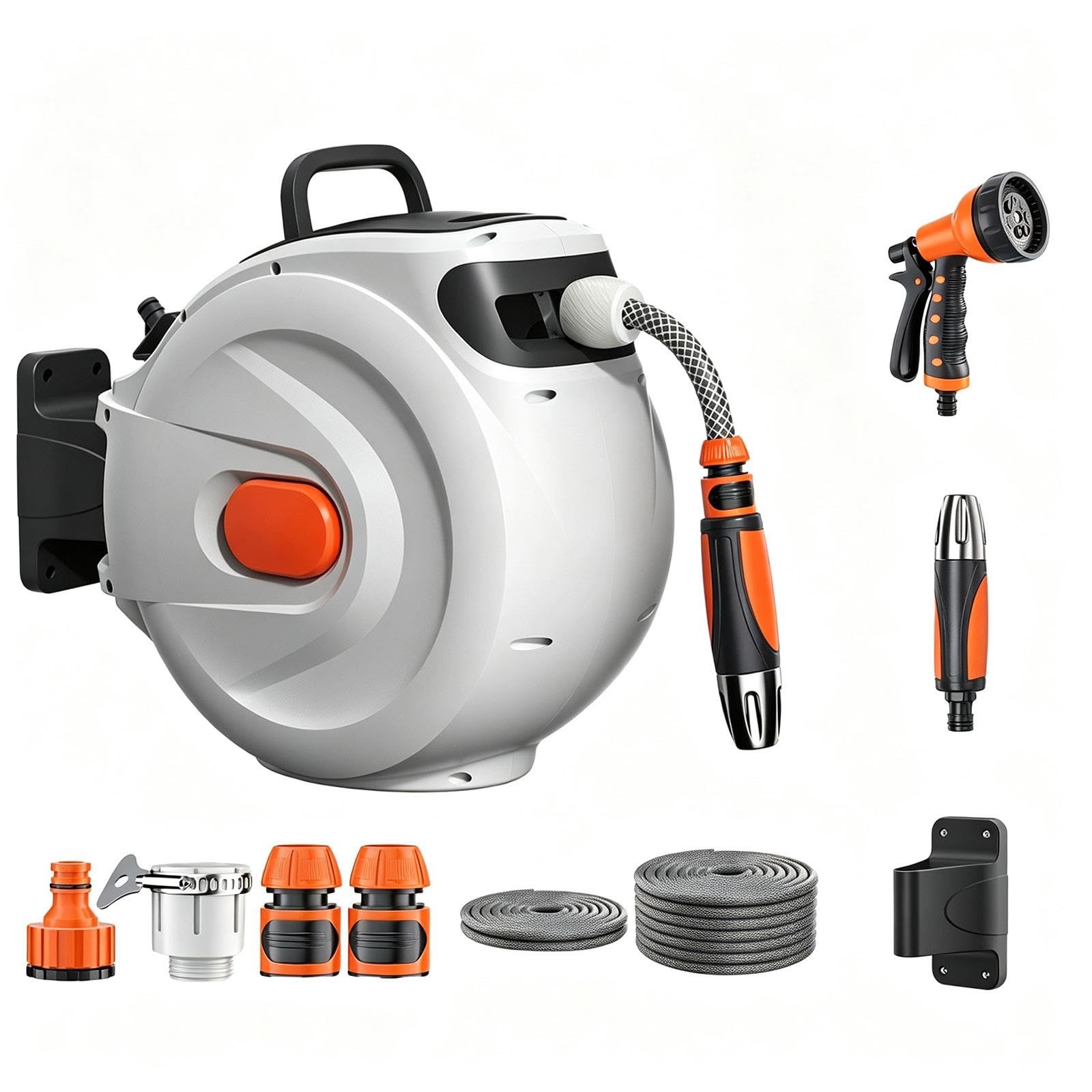 Portamangueras Extensible de Pared con Kit de Riego y Conexiones