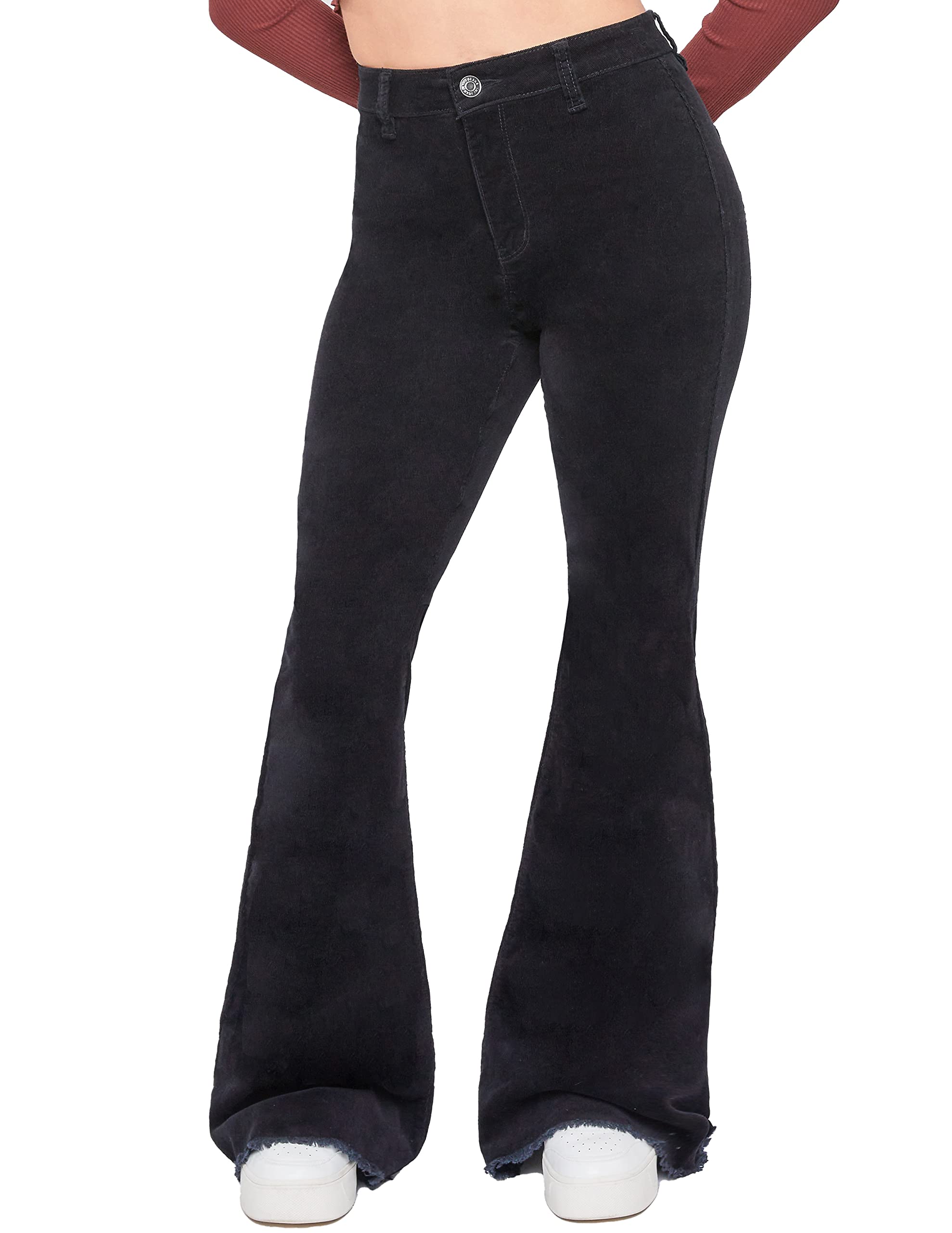 YMIWomen's Chloe 1 Button Tube Corduroy Flare Jeans